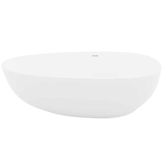 ANZZI Makot 5.6 ft. Man-Made Stone Center Drain Freestanding Bathtub in Matte White BS-S06