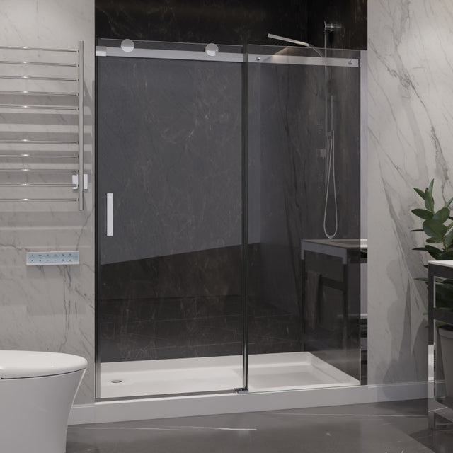 ANZZI Series 60 in. x 76 in. Frameless Sliding Shower Door with Handle in Chrome SD-FRLS05702CHR