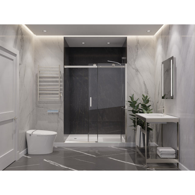 ANZZI Series 48 in. x 76 in. Frameless Sliding Shower Door with Handle in Brushed Nickel SD-FRLS05701BNR