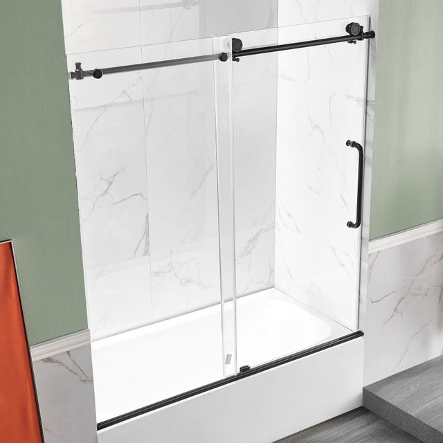 ANZZI 5 ft. Acrylic Rectangle Tub With 60 in. x 62 in. Frameless Sliding Tub Door SD1701MB-3260R