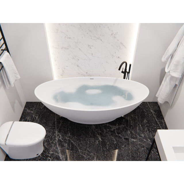 ANZZI Masoko 6.2 ft. Solid Surface Center Drain Freestanding Bathtub FT-AZ8420