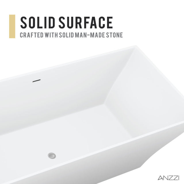 ANZZI Crema 5.9 ft. Solid Surface Center Drain Freestanding Bathtub FT-AZ509