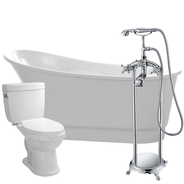 ANZZI Prima 67 in. Acrylic Flatbottom Non-Whirlpool Bathtub with Tugela Faucet and Talos 1.6 GPF Toilet FTAZ095-52C-65