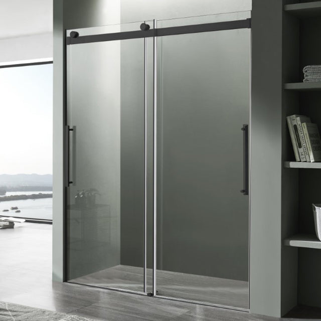 ANZZI Stellar Series 48 in. x 76 in. Frameless Sliding Shower Door with Handle  SD-FRLS05901MB