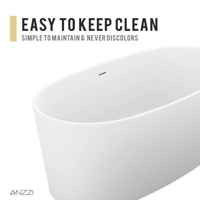 ANZZI Bellentin 5.1 ft. Solid Surface Center Drain Freestanding Bathtub FT-AZ8416