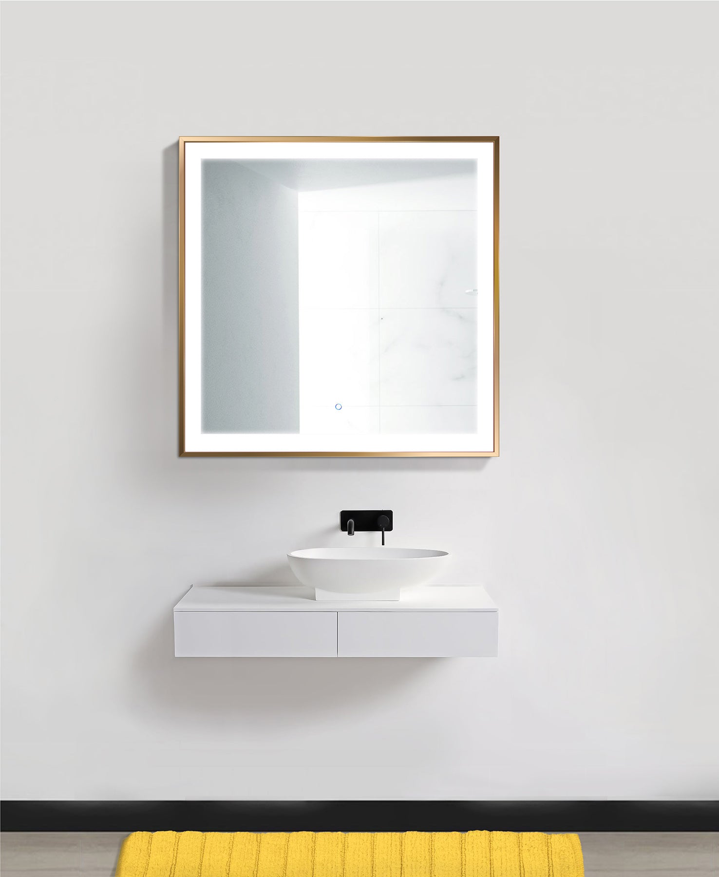 Krugg Soho 36″ X 36″ Gold LED Bathroom Mirror SOHO3636G