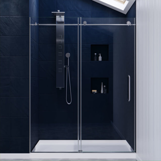 ANZZI Series 60 in. by 76 in. Frameless Sliding Shower Door in Brushed Nickel with Handle SD-AZ8077-02CHR