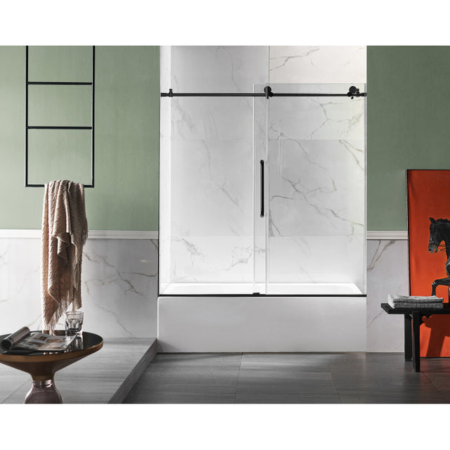 ANZZI 5 ft. Acrylic Rectangle Tub With 60 in. x 62 in. Frameless Sliding Tub Door SD1701MB-3060R