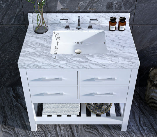 Ancerre Designs Elizabeth Bathroom Vanity With Sink And  Carrara White Marble Top Cabinet Set