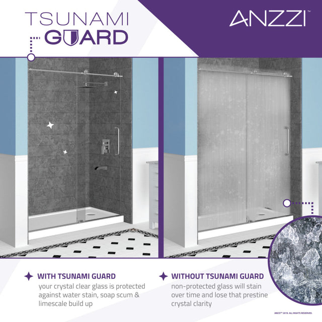 ANZZI Fellow Series 24 in. by 72 in. Frameless Hinged Shower Door with Handle SD-AZ09-01CH