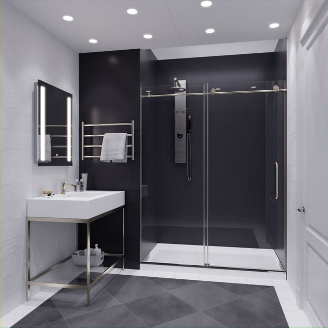 ANZZI Series 60 in. by 76 in. Frameless Sliding Shower Door in Brushed Nickel with Handle SD-AZ8077-02BNR