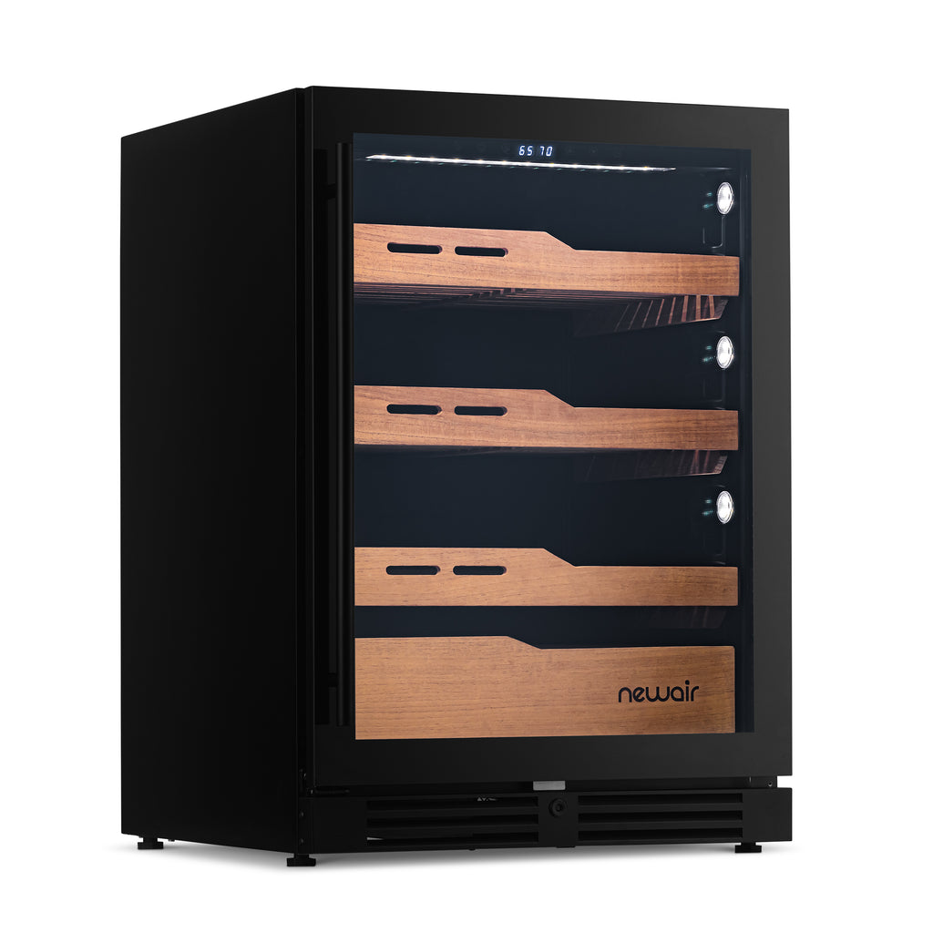 Newair 1,500 Count Electric Cigar Humidor, Built-in Humidification System with Opti-Temp™ Heating and Cooling Function, Built-In or Freestanding Design, Precision Temperature, LED Lighting, and Peek-In™ Spanish Cedar Drawers