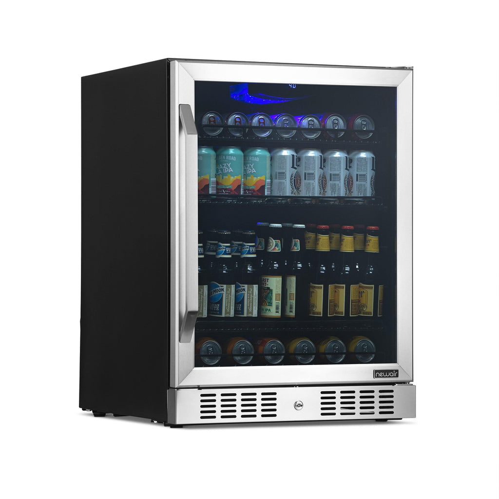 Newair 24” Built-in 177 Can Beverage Fridge in Stainless Steel with Triple-Pane Glass