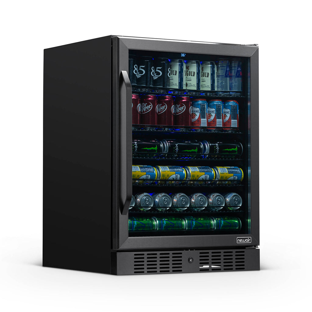 Newair 24” Built-in 177 Can Beverage Fridge in Black Stainless Steel