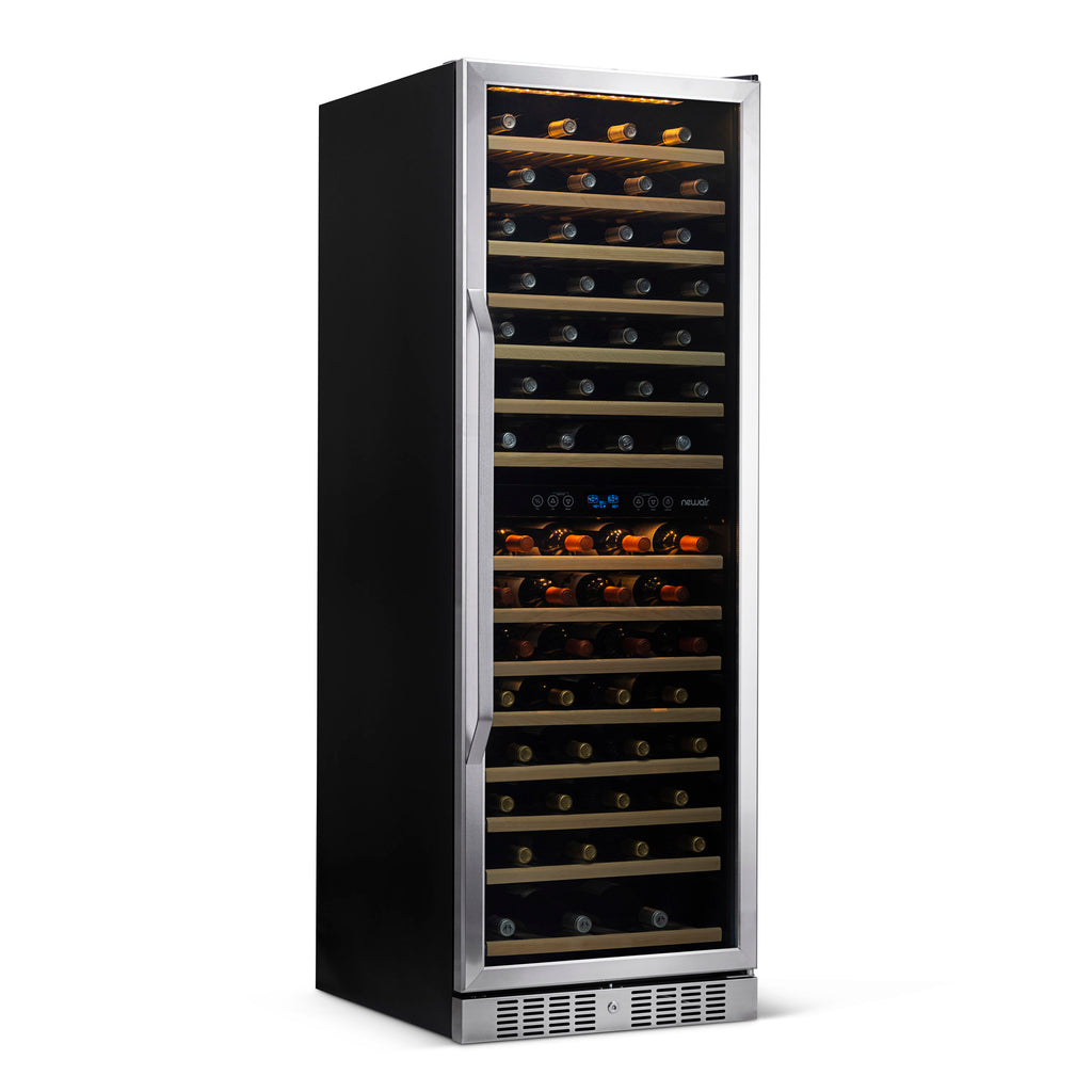 Newair 27” Built-in 160 Bottle Dual Zone Compressor Wine Fridge in Stainless Steel, Quiet Operation with Smooth Rolling Shelves