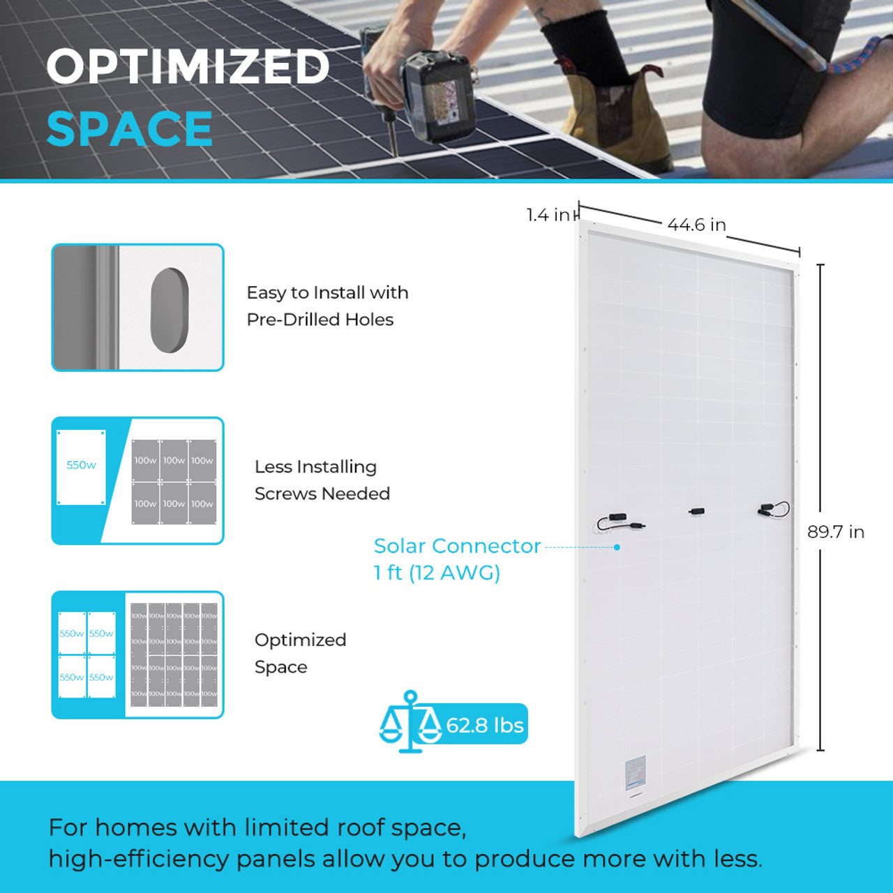 Renogy 550 Watt Monocrystalline Solar Panel 2 pieces RSP550D-144x2-US