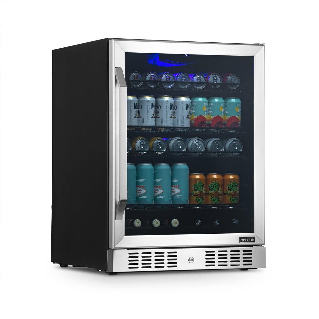 Newair 24” Built-in 177 Can Beverage Fridge in Stainless Steel with Triple-Pane Glass