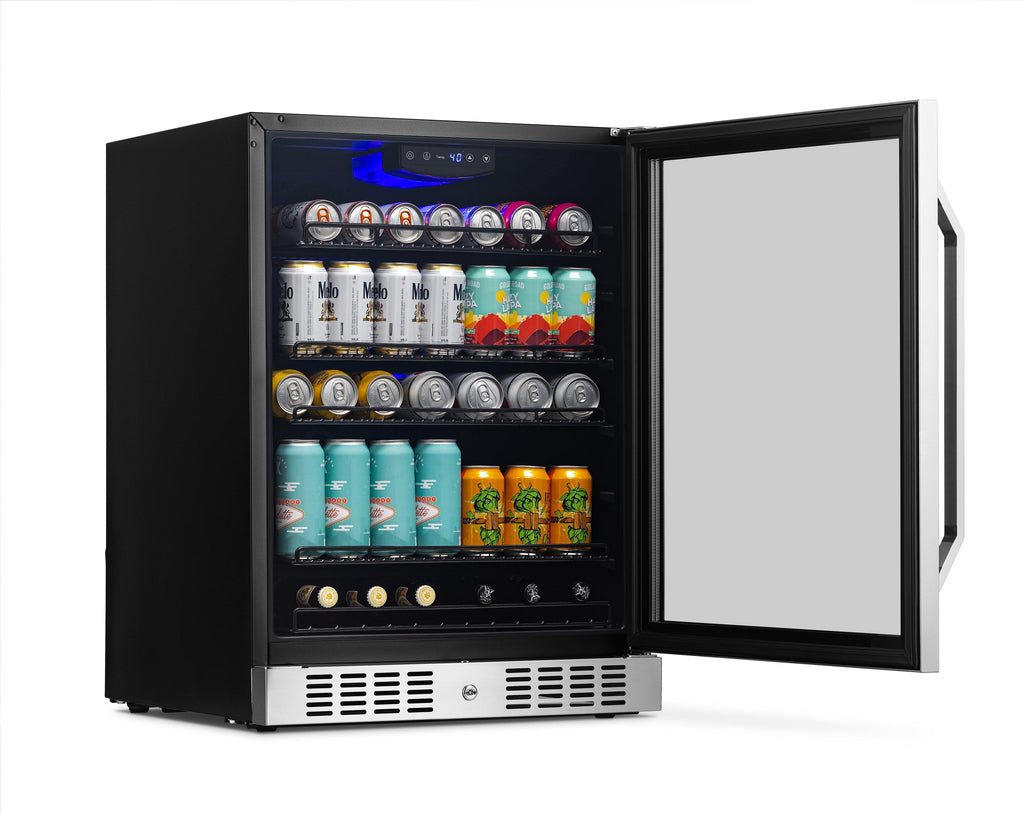 Newair 24” Built-in 177 Can Beverage Fridge in Stainless Steel with Triple-Pane Glass