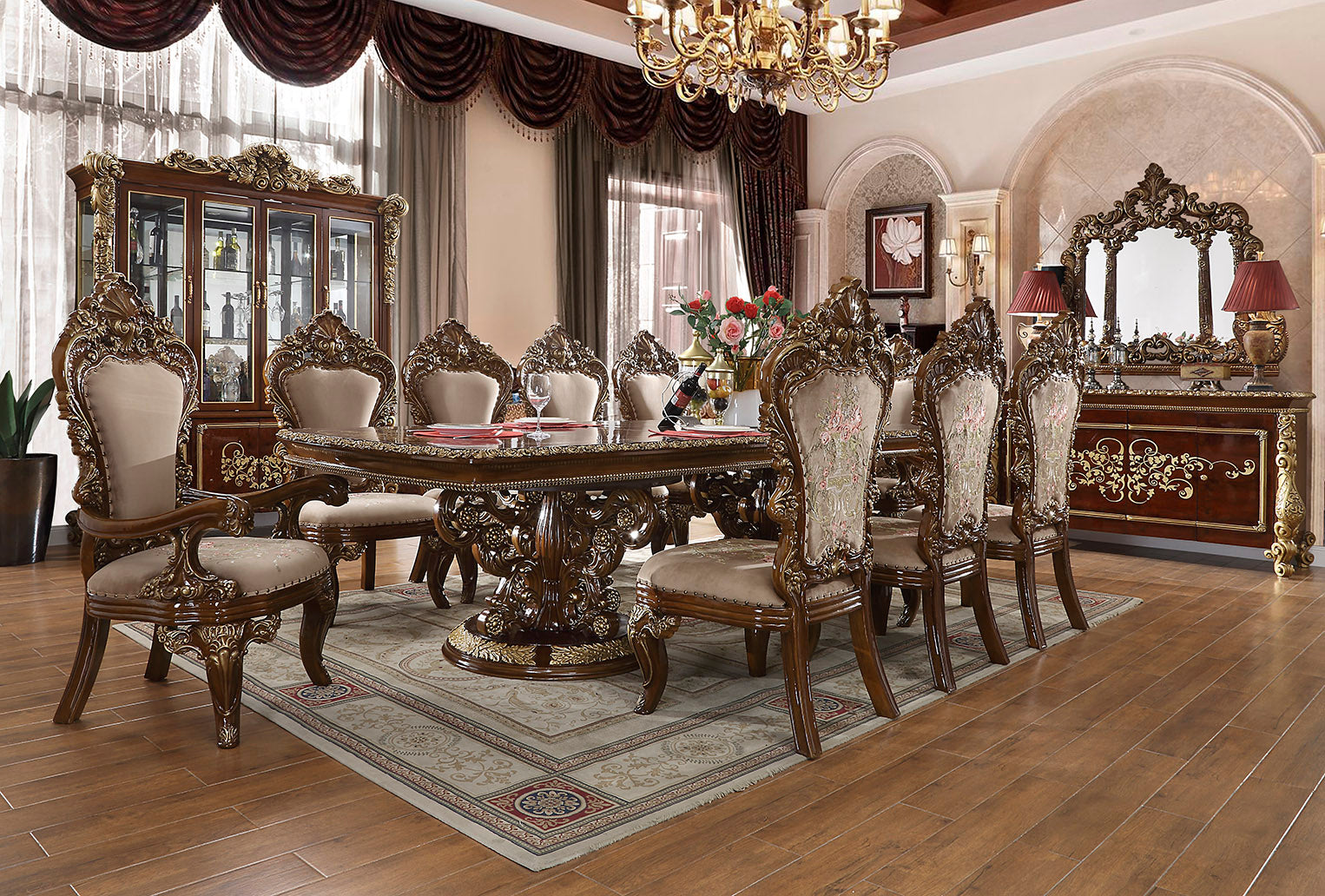 Homey Design Dining Set Antique Gld HD-1803 – 9PC