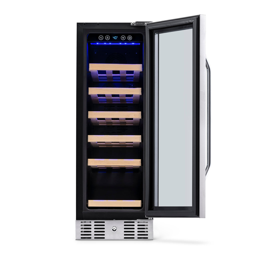 Newair 12" Built-In 19 Bottle Wine Fridge in Stainless Steel, with Premium Beech Wood Shelves