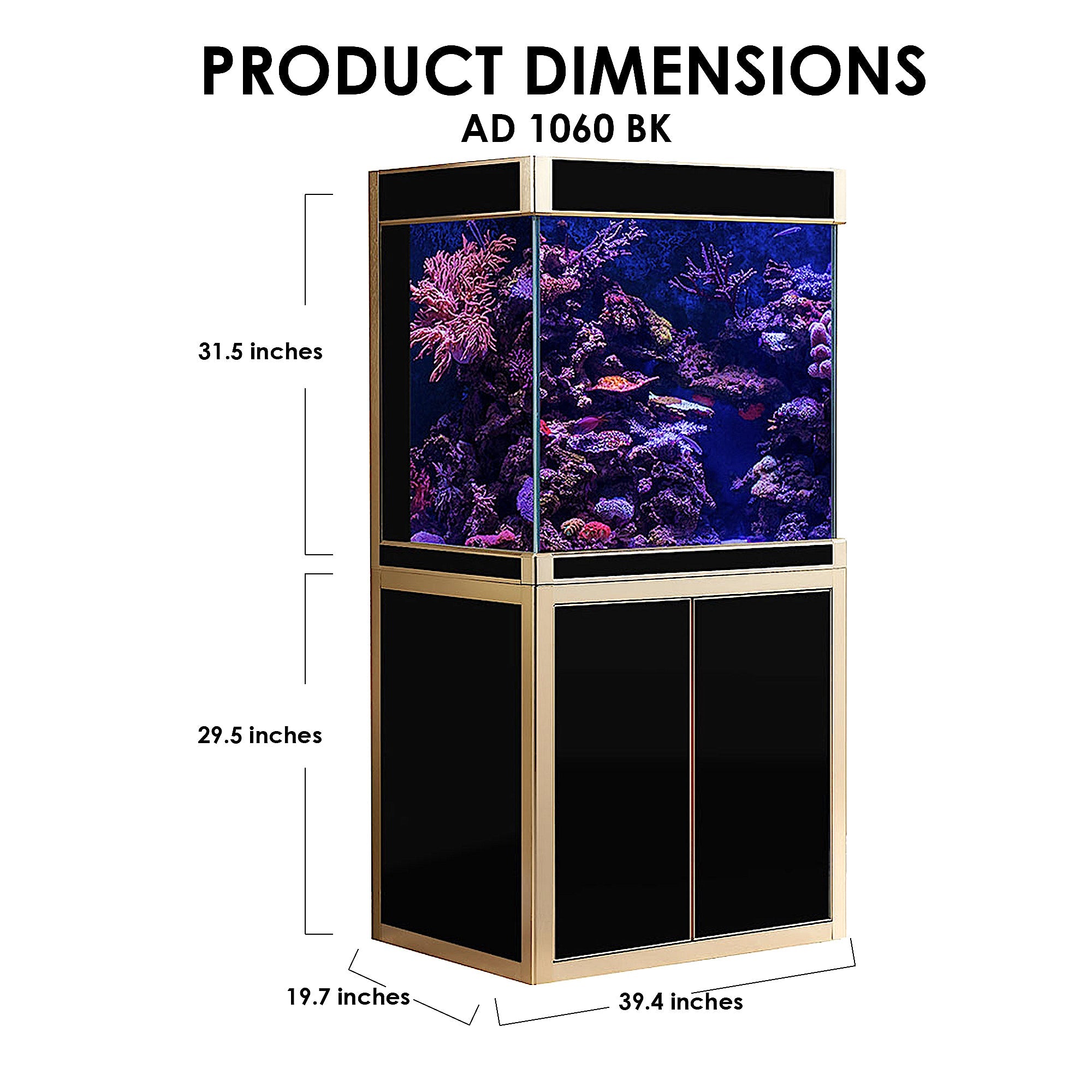 Aqua Dream 100 Gallon Tempered Glass Aquarium Black and Gold AD-1060-BK