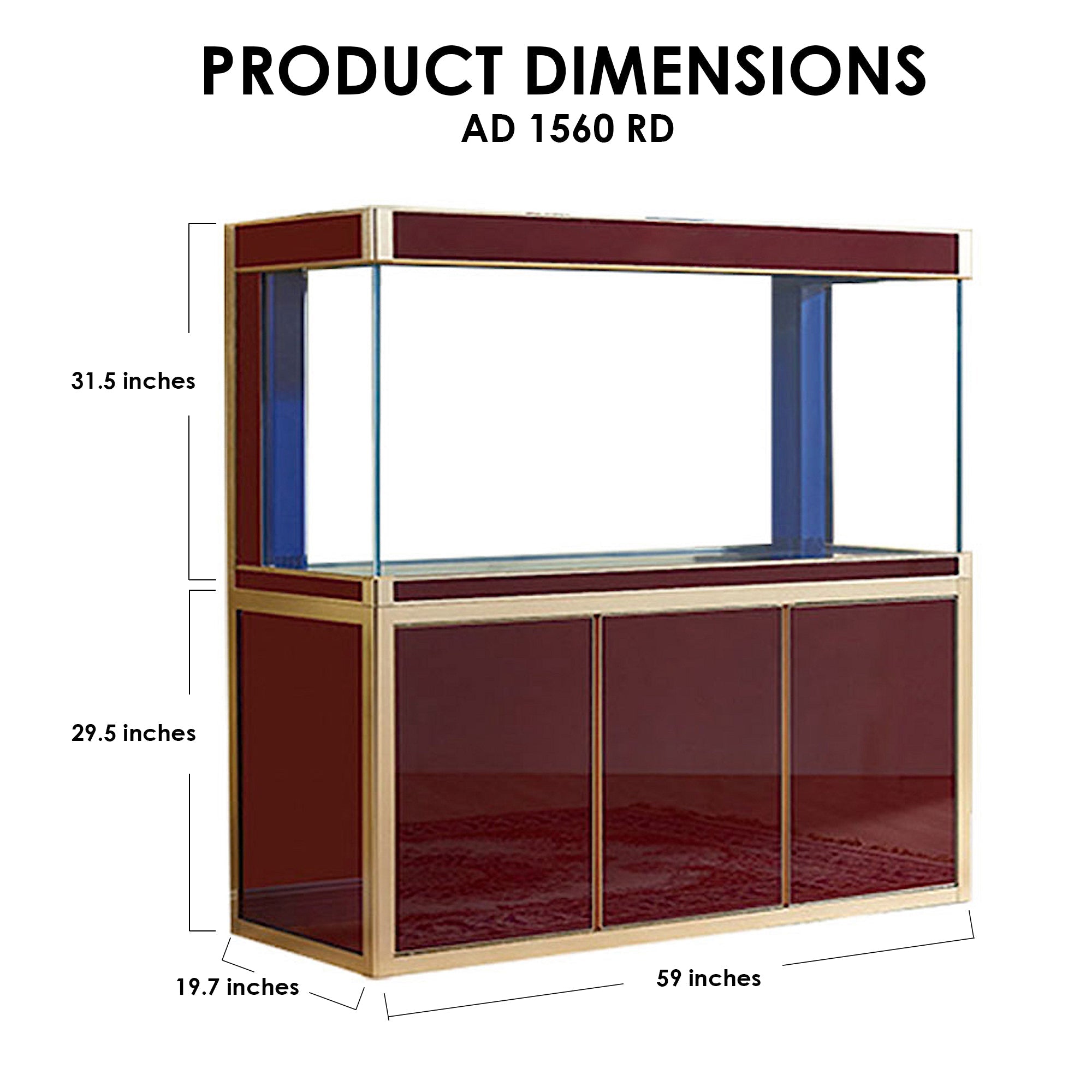 Aqua Dream 175 Gallon Tempered Glass Aquarium Red and Gold AD-1560-RD