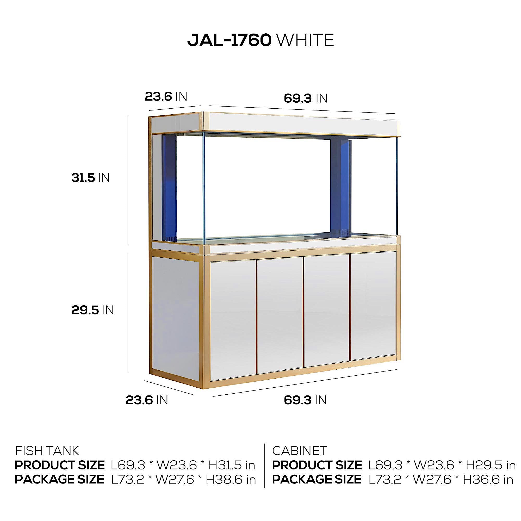 Aqua Dream 220 Gallon Tempered Glass Aquarium White and Gold AD-1760-WT