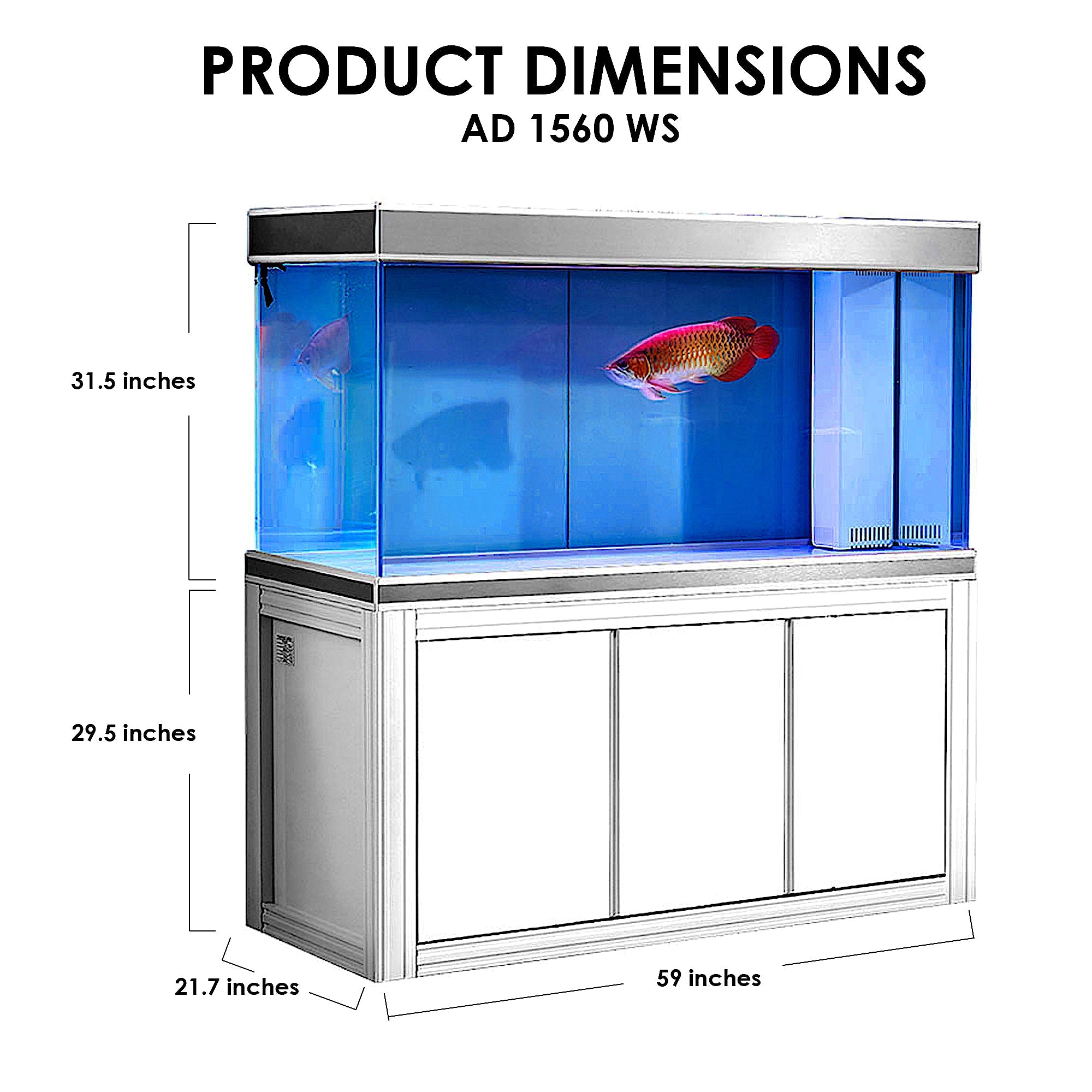 Aqua Dream 200 Gallon Tempered Glass Aquarium White and Silver AD-1560-WS