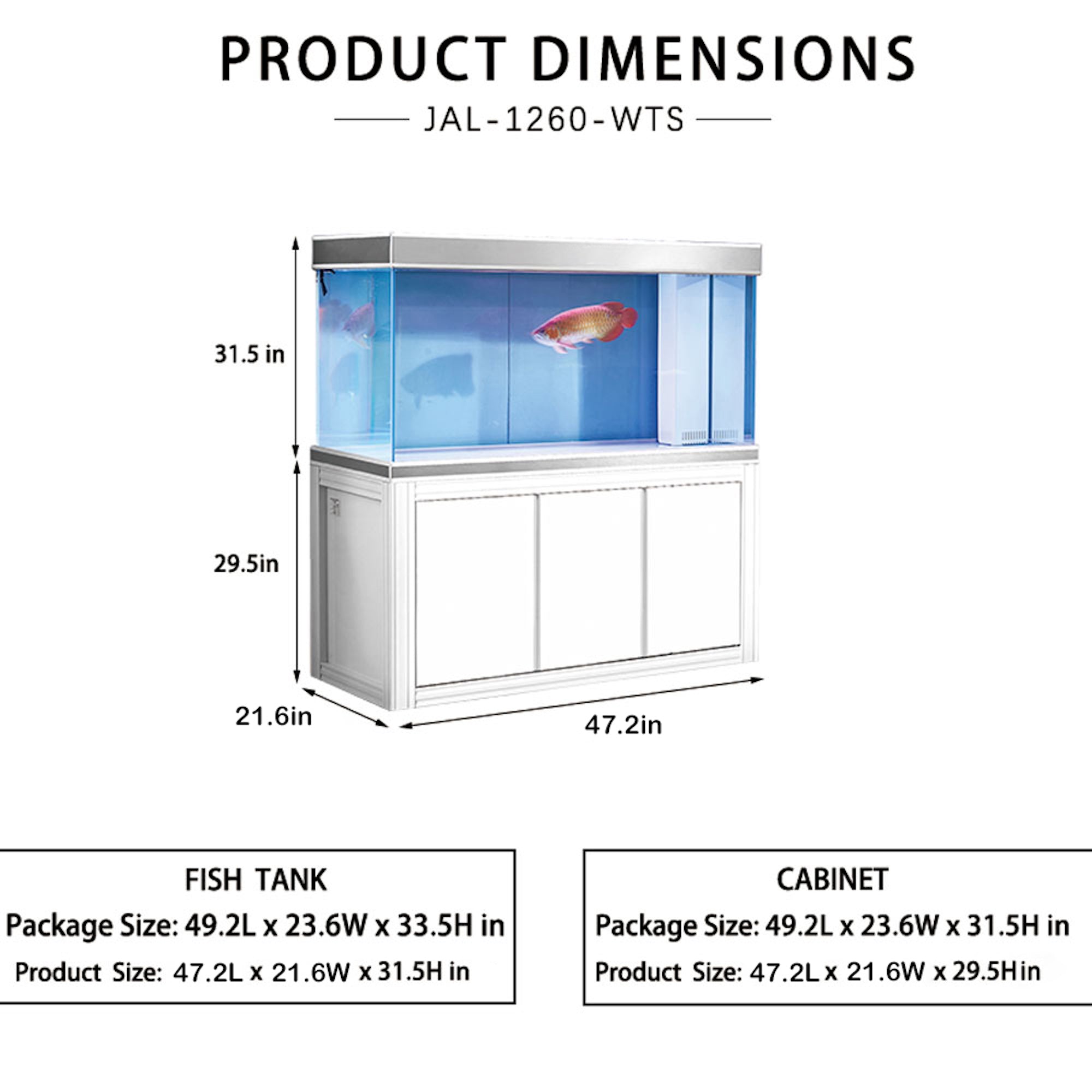 Aqua Dream 145 Gallon Tempered Glass Aquarium White and Silver AD-1260-WS