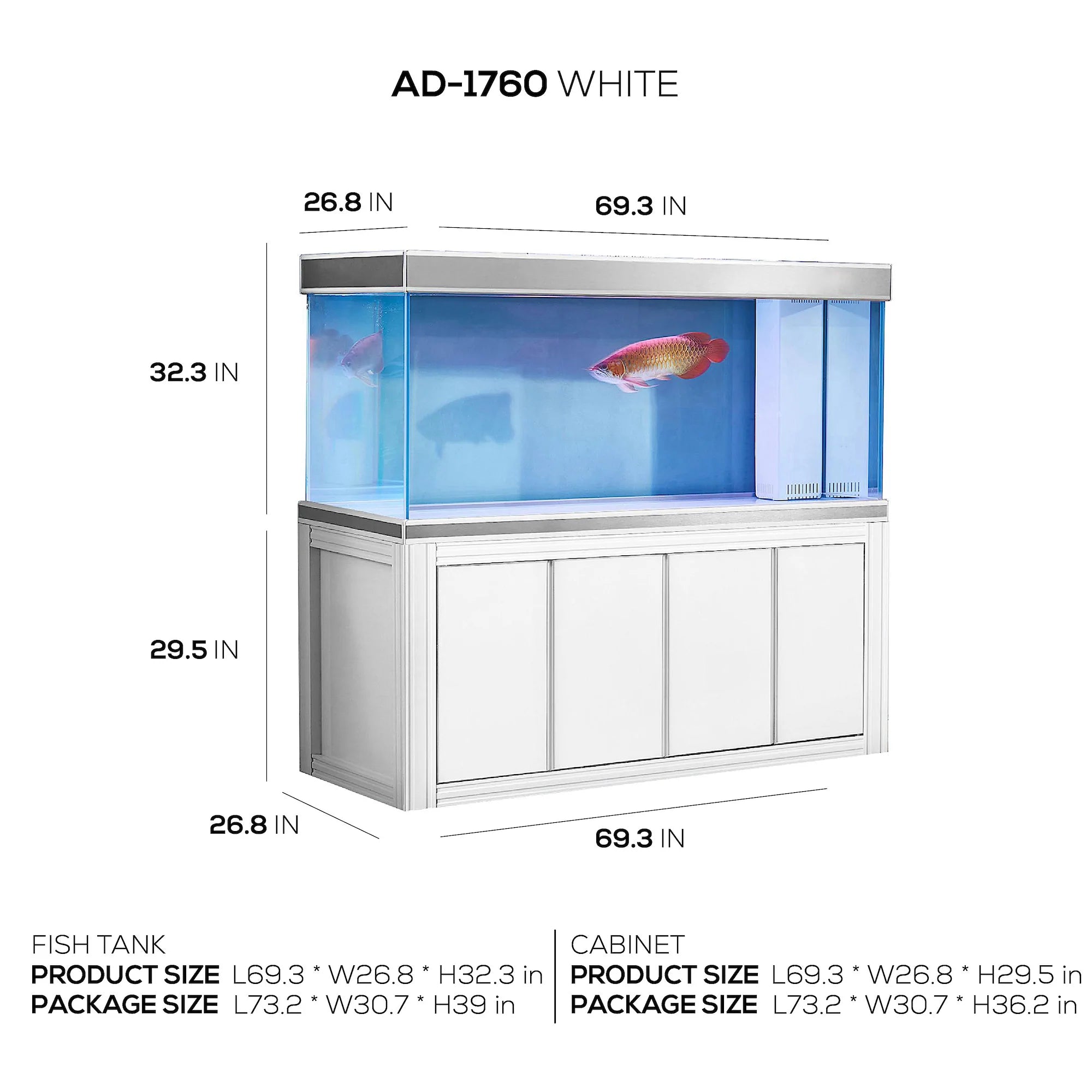 Aqua Dream 230 Gallon Tempered Glass Aquarium Silver Edition AD-1760-WS