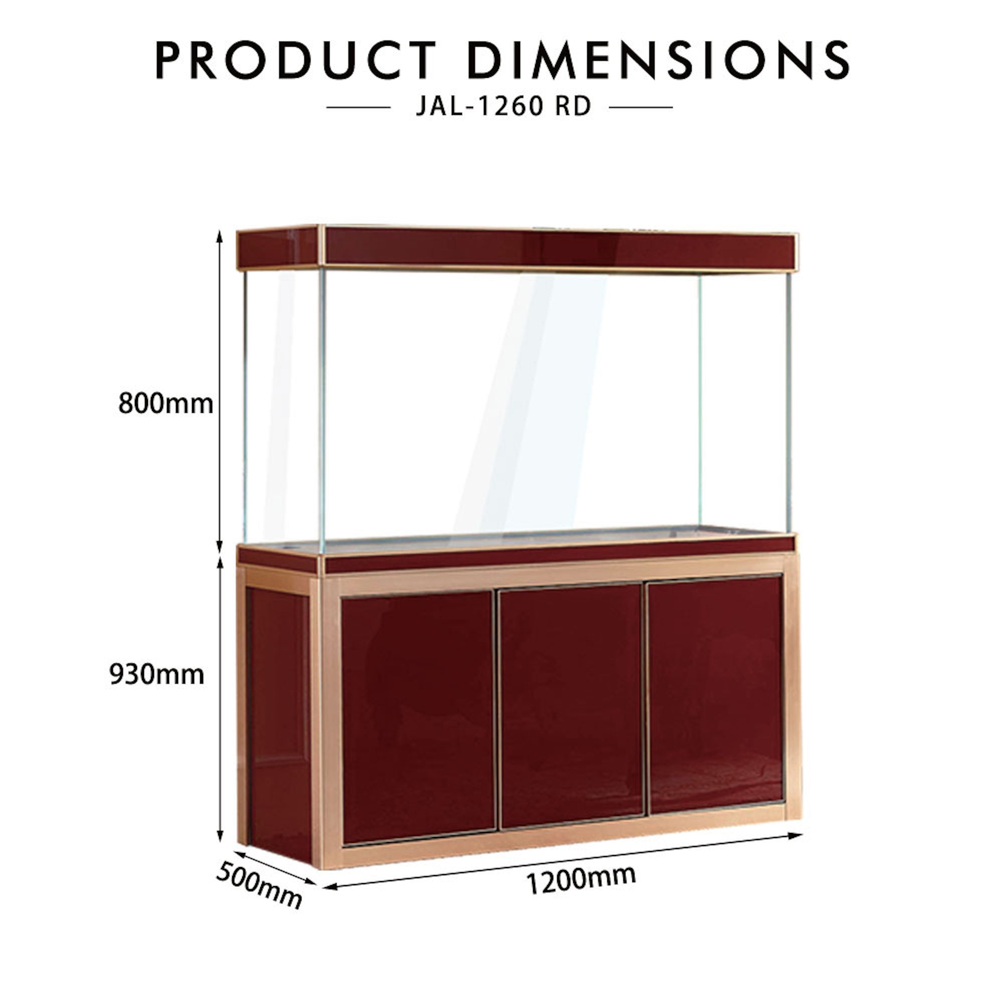 Aqua Dream 135 Gallon Tempered Glass Aquarium Red and Gold AD-1260-RD