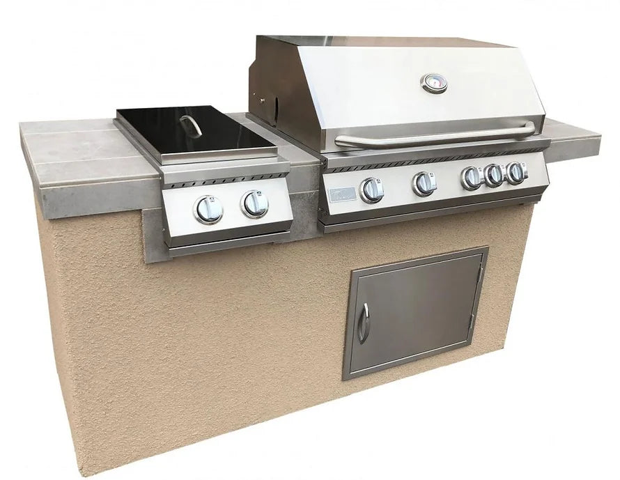 Kokomo Grills Antigua 6' BBQ Island Built In BBQ Grill Side Burner and Bar on one Side ANTIGUA