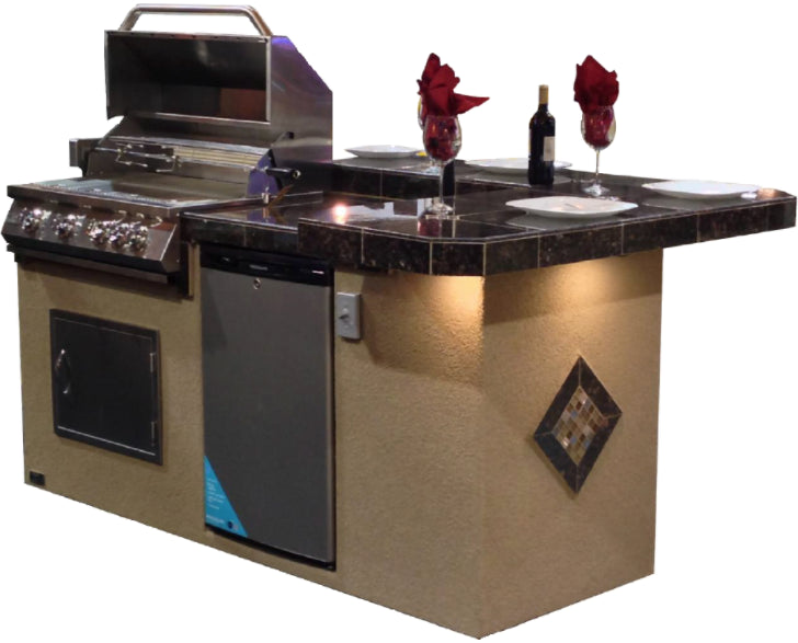 Kokomo Grills St. John 7'6" BBQ Island W High Bar on three sides and Lights 4 Burner BBQ St.John-H-bar-LP