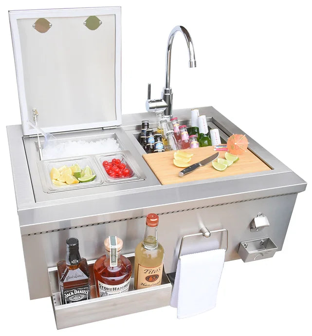 Kokomo Grills 30" Built-In Bartender Cocktail Station With Sink Bottle Opener and Ice Chest KO-30CKT-SNK