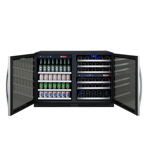 Allavino 47" Wide FlexCount II Tru-Vino 56 Bottle/124 Can Stainless Steel Side-by-Side Wine Refrigerator/Beverage Center