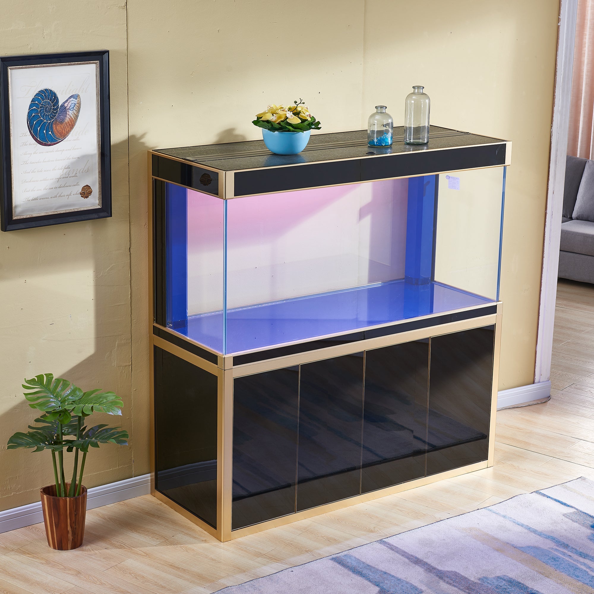 Aqua Dream 250 Gallon Tempered Glass Aquarium Black and Gold AD-1980-BK