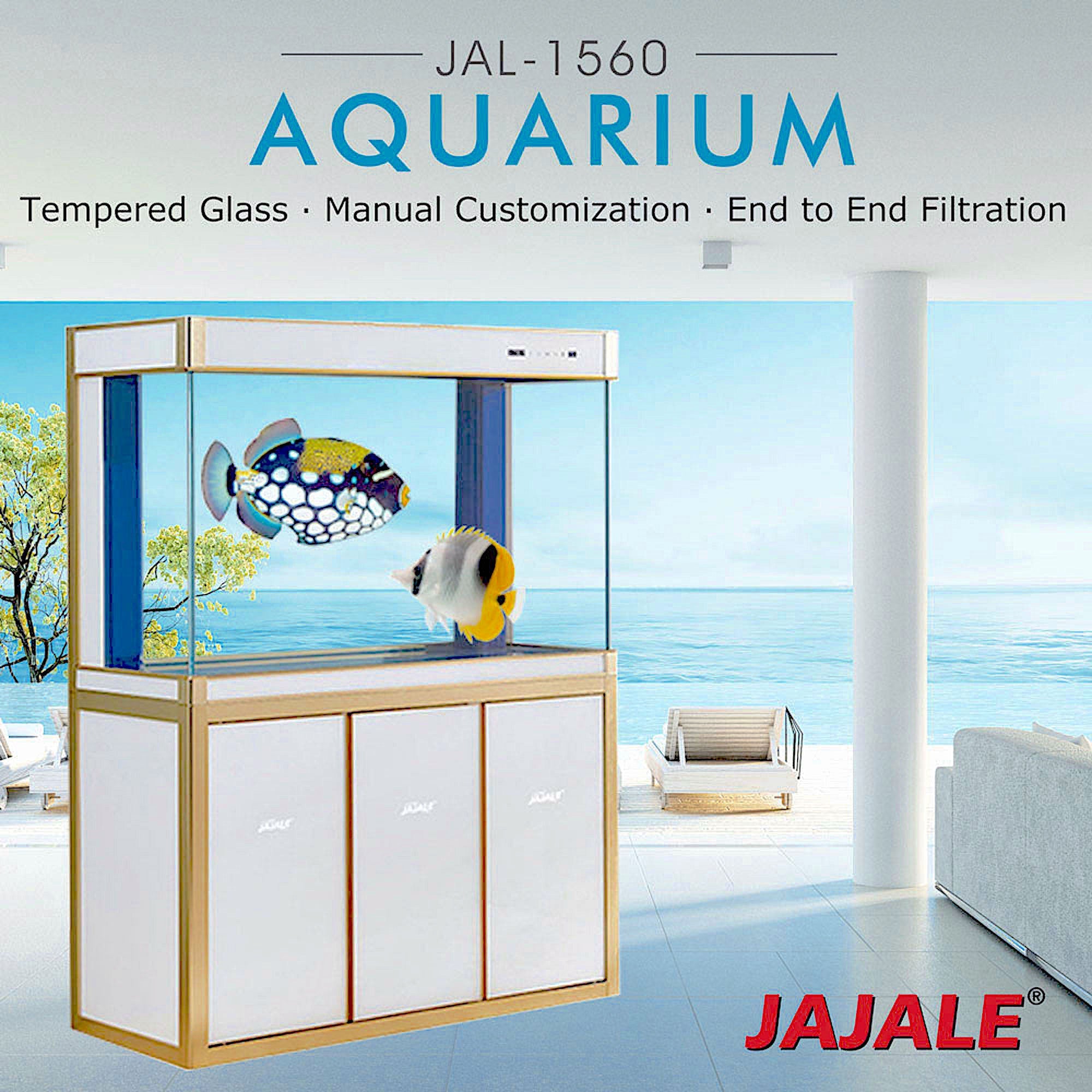 Aqua Dream 175 Gallon Tempered Glass Aquarium White and Gold AD-1560-WT