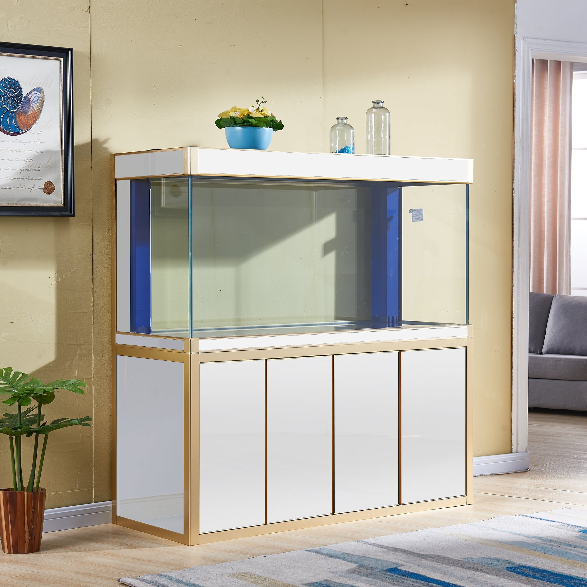 Aqua Dream 220 Gallon Tempered Glass Aquarium White and Gold AD-1760-WT