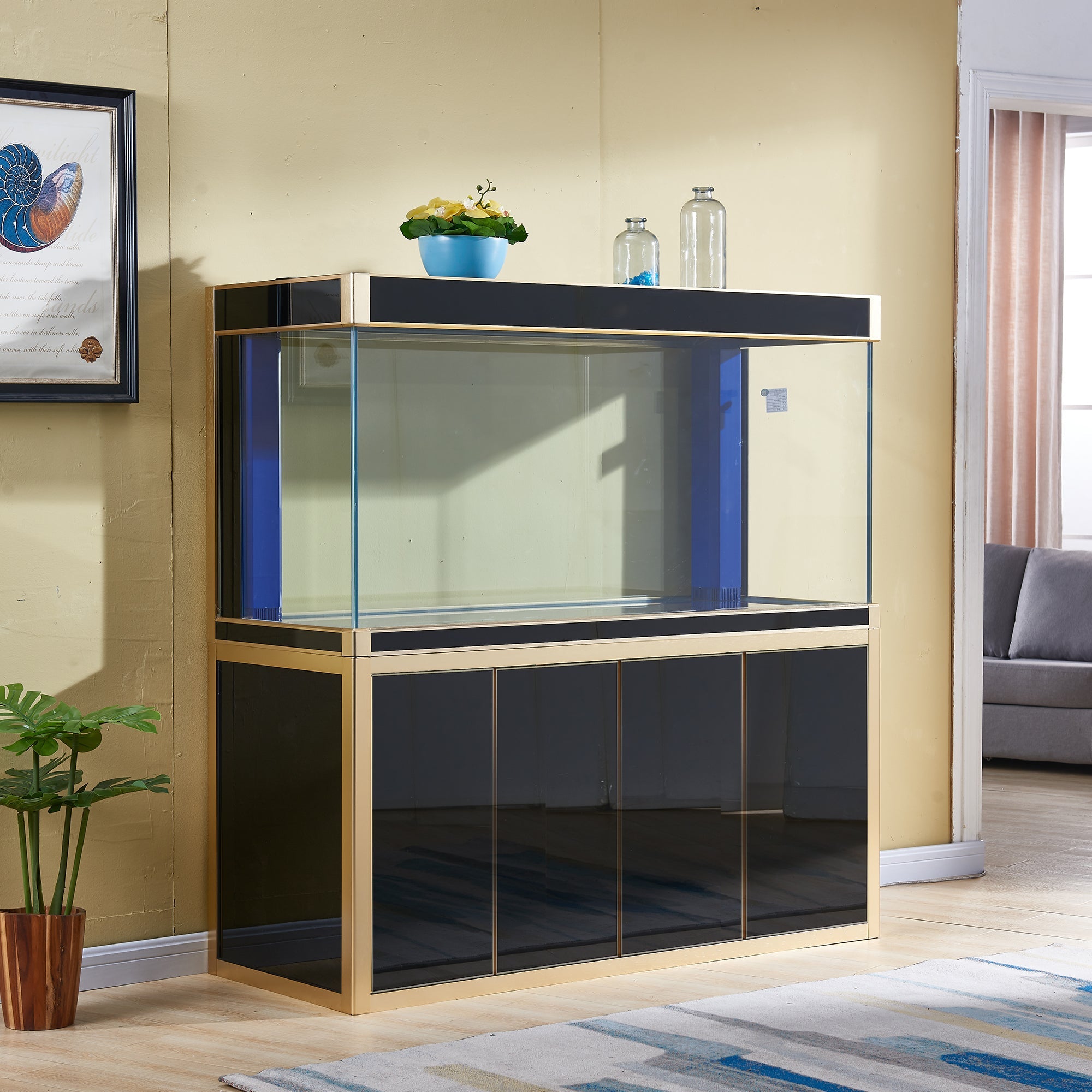 Aqua Dream 220 Gallon Tempered Glass Aquarium Black and Gold AD-1760-BK