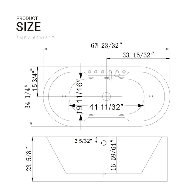 Empava-67AIS17 67 in. Whirlpool Acrylic Freestanding Bathtub