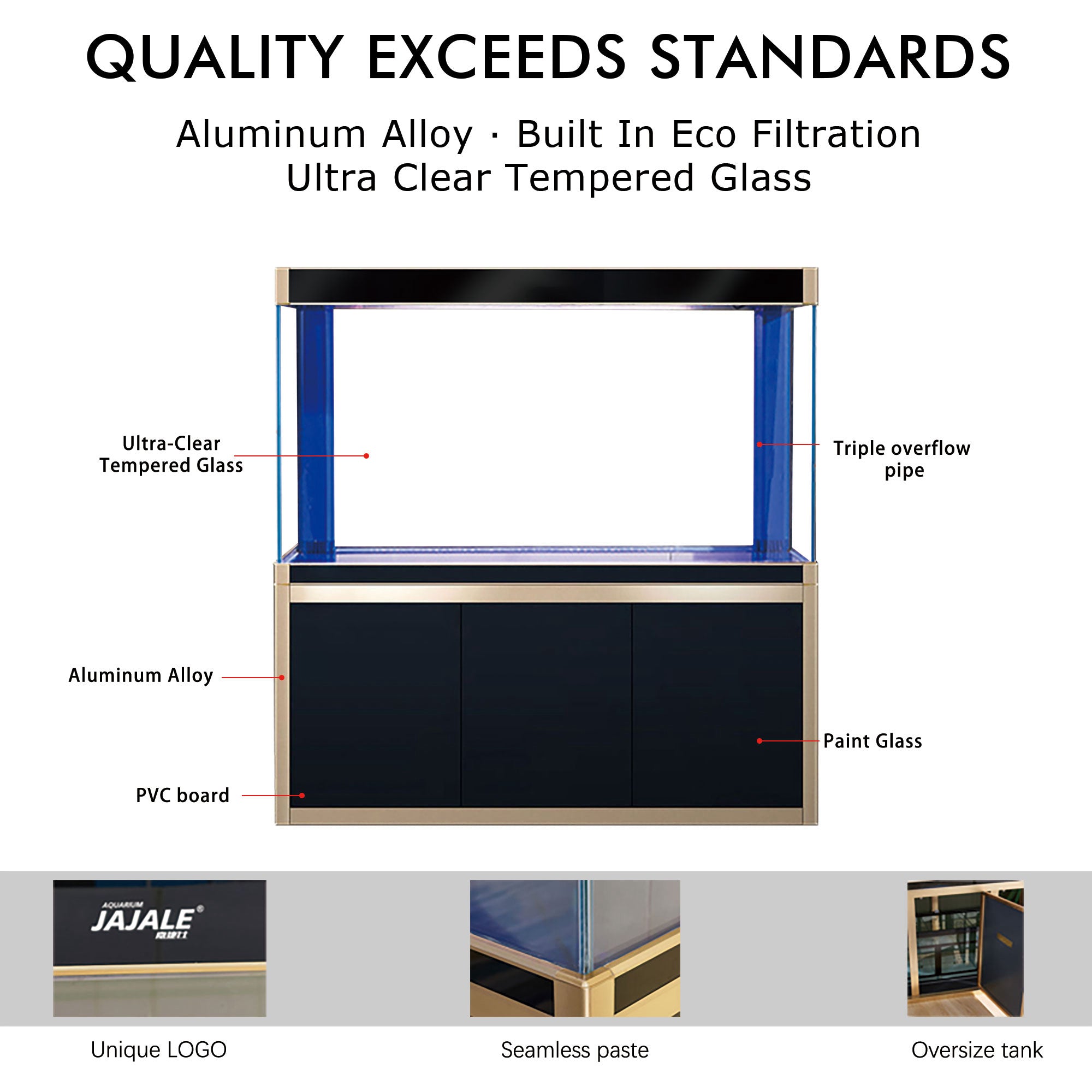 Aqua Dream 220 Gallon Tempered Glass Aquarium Black and Gold AD-1760-BK