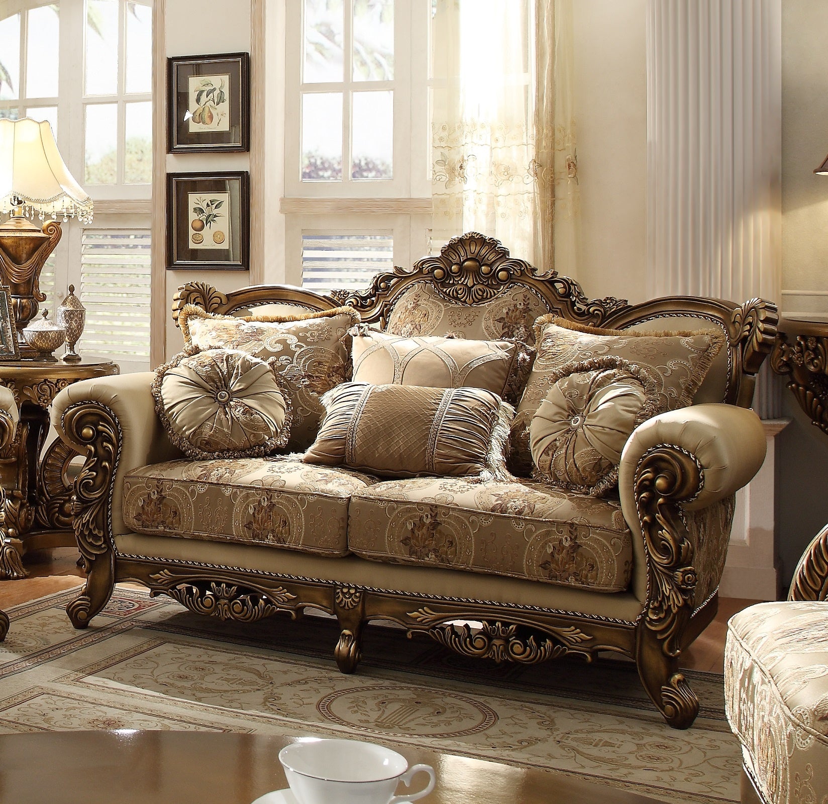 Homey Design Gold & Brown Sofa Set HD-506 – 3PC