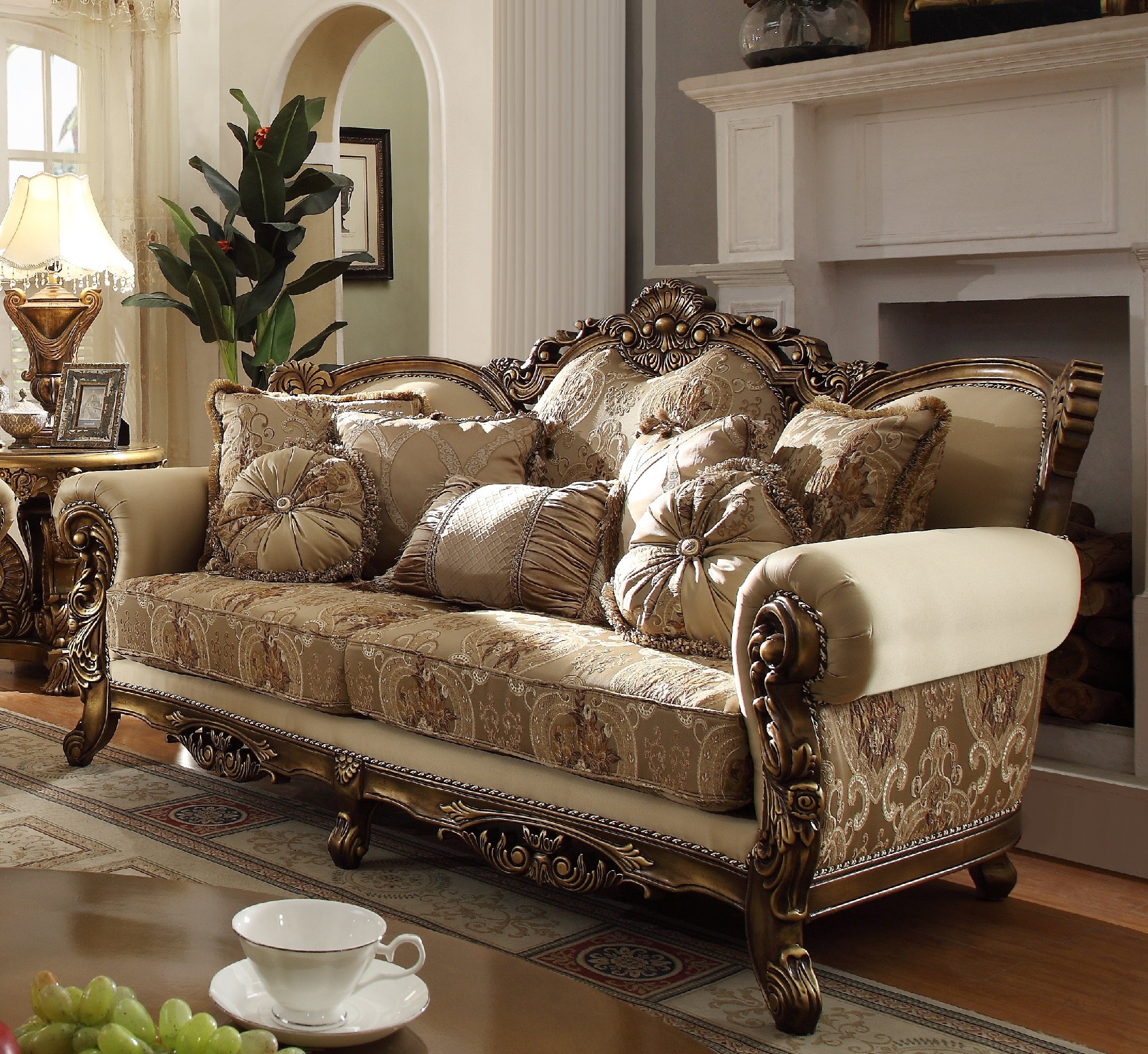 Homey Design Gold & Brown Sofa Set HD-506 – 3PC