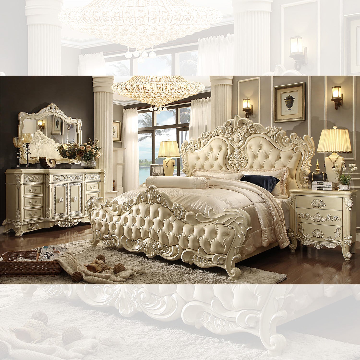 Homey Design Newberry Cream King Bedroom Set HD-5800 – 5PC