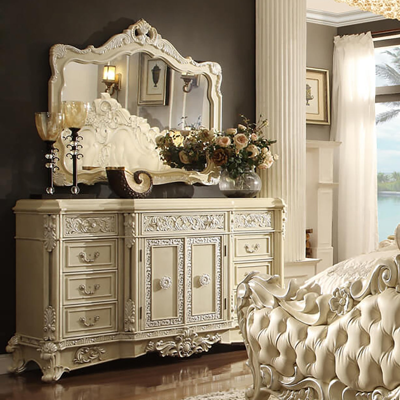 Homey Design Newberry Cream King Bedroom Set HD-5800 – 5PC