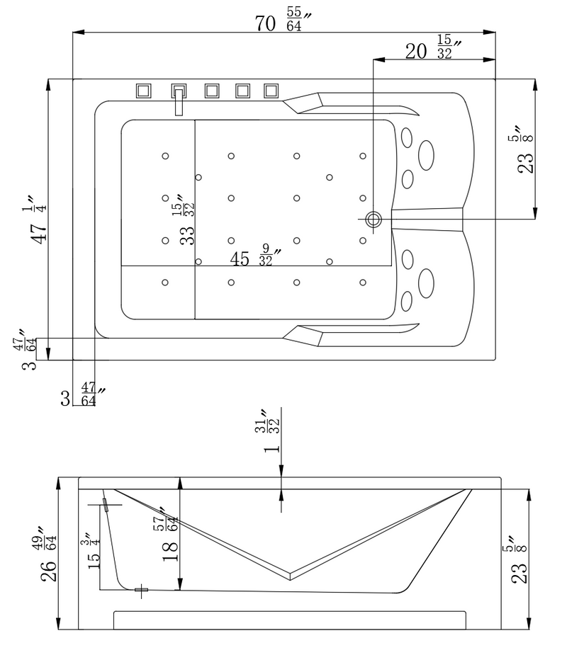 Empava-71JT667B 71 in. Alcove Whirlpool Luxury 2-Person Hydromassage Tub