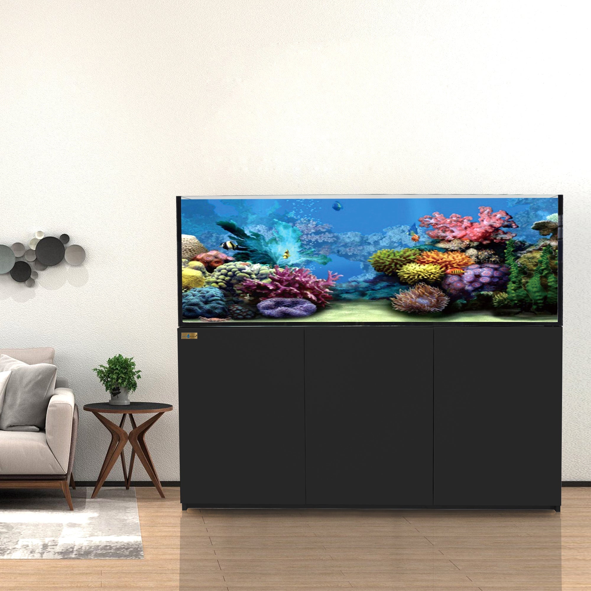 Aqua Dream 220 Gallon Coral Reef Aquarium Tank with Ultra Clear Glass and Built in Sump All Black  REEF-1800-BK