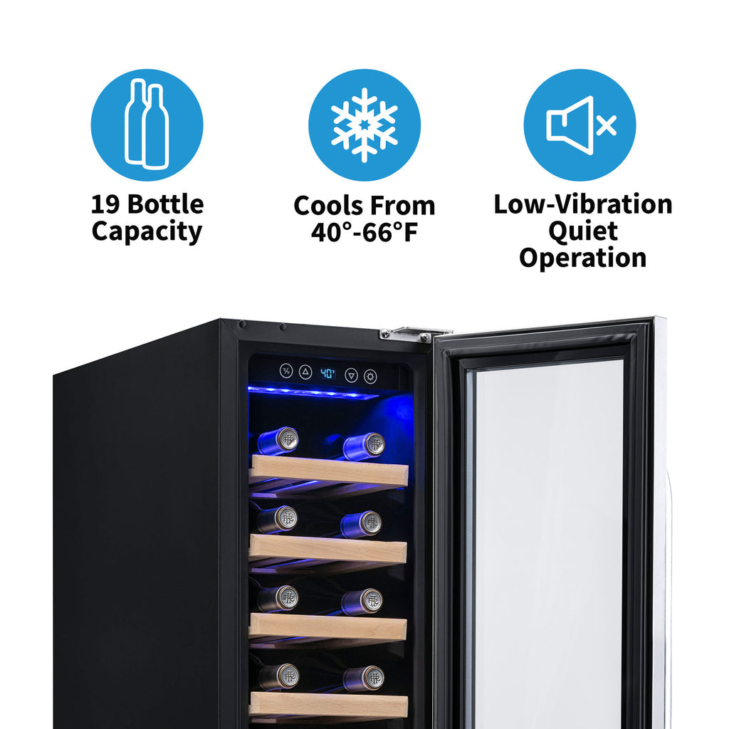 Newair 12" Built-In 19 Bottle Wine Fridge in Stainless Steel, with Premium Beech Wood Shelves