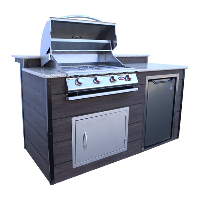 Cal Flame 4-Burner 6 ft. Synthetic Wood and Granite BBQ Grill Island with GAS Grill