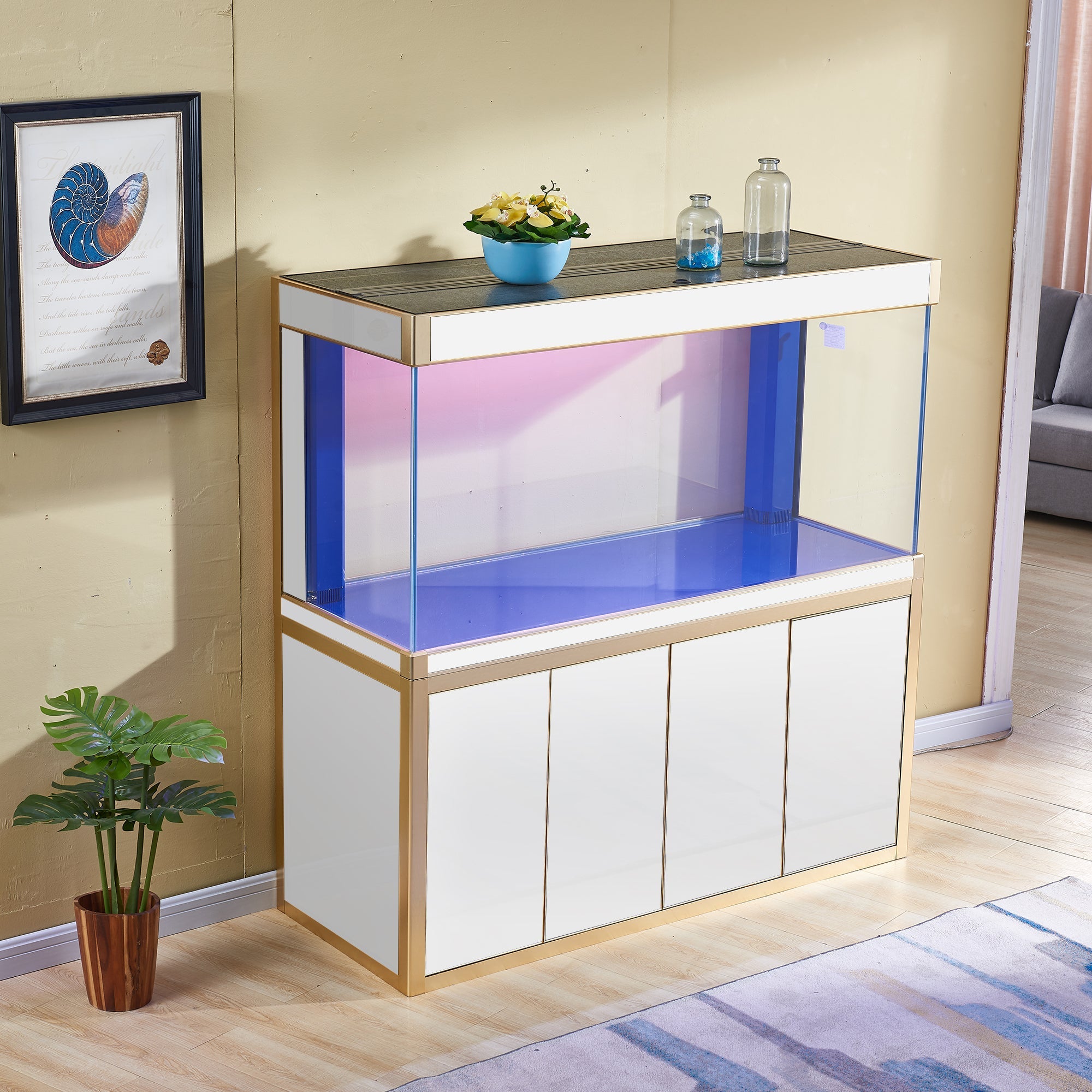 Aqua Dream 220 Gallon Tempered Glass Aquarium White and Gold AD-1760-WT